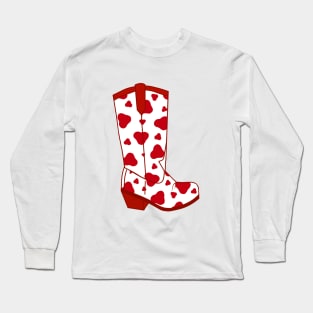 COWBOY Boot Red Cow Print Long Sleeve T-Shirt